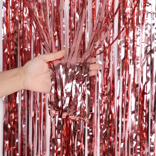 Glossy Rose Gold Foil Fringe Curtain