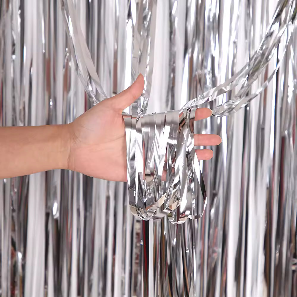 Glossy Silver Foil Fringe Curtain