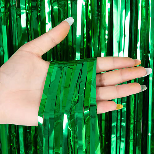 Glossy Green Foil Fringe Curtain