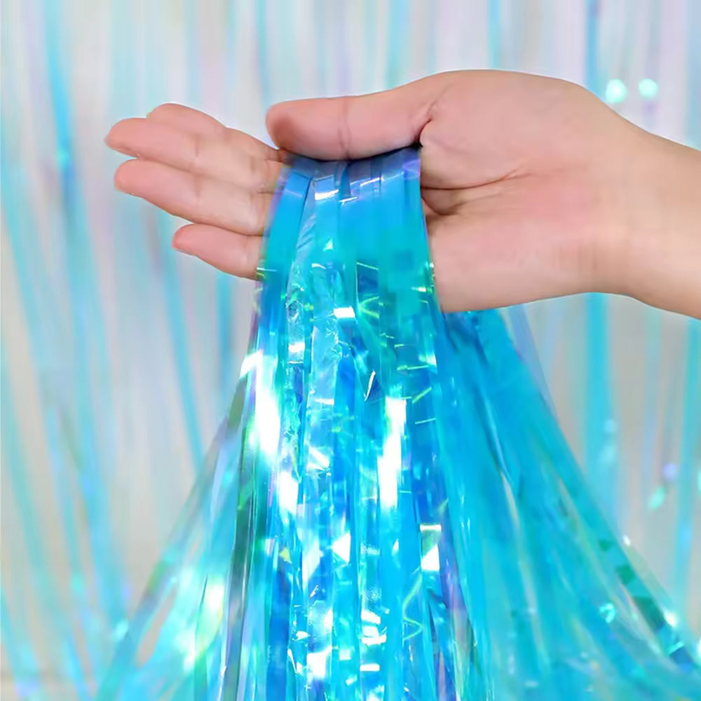 Iridescent Blue Foil Fringe Curtain