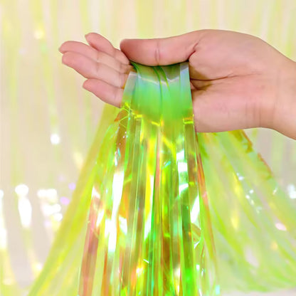 Iridescent Light Green Foil Fringe Curtain