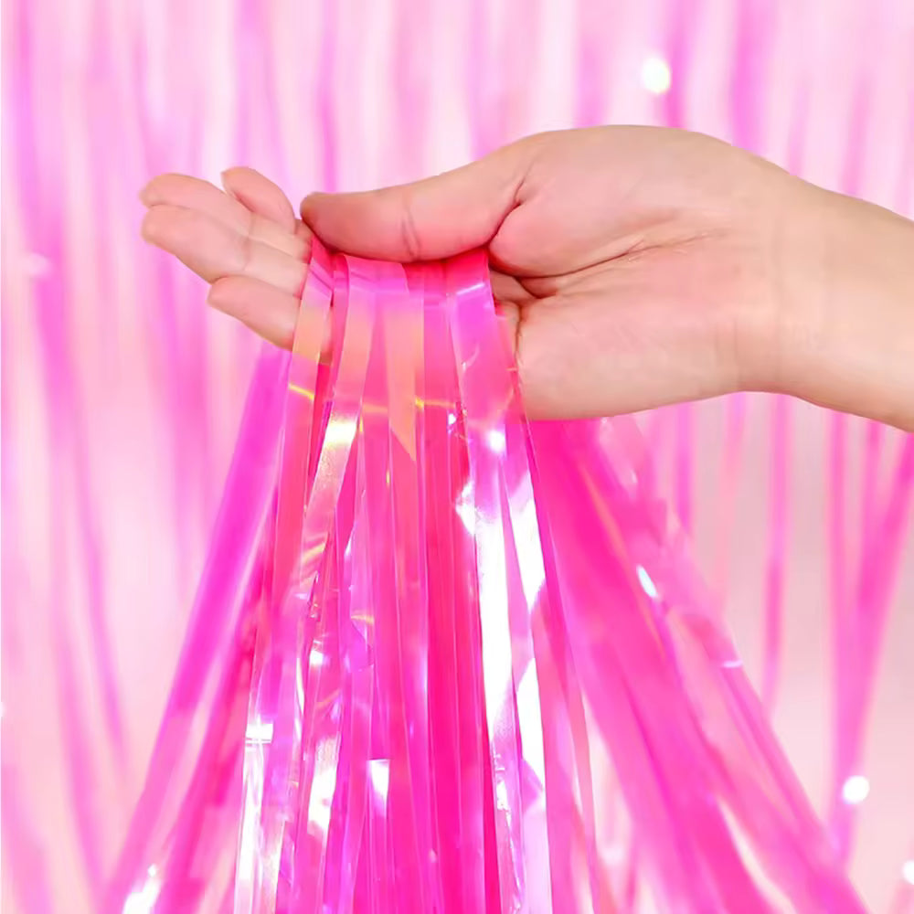 Iridescent Pink Foil Fringe Curtain