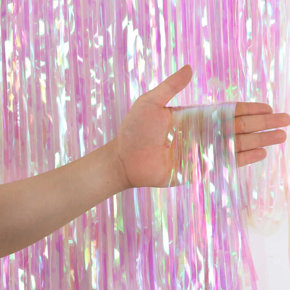 Iridescent White Foil Fringe Curtain