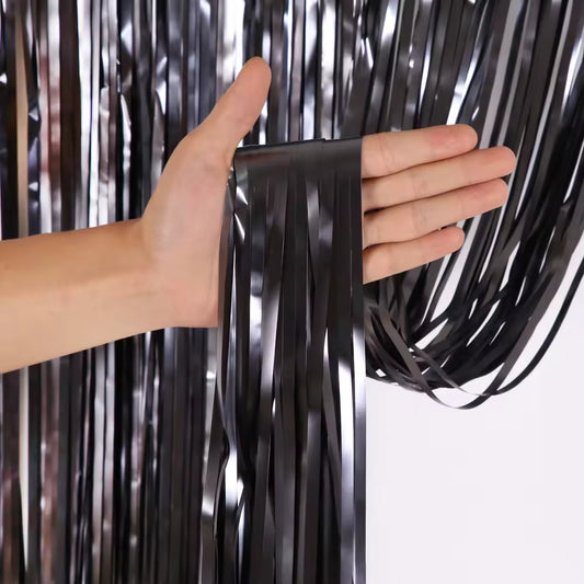 Matte Black Foil Fringe Curtain