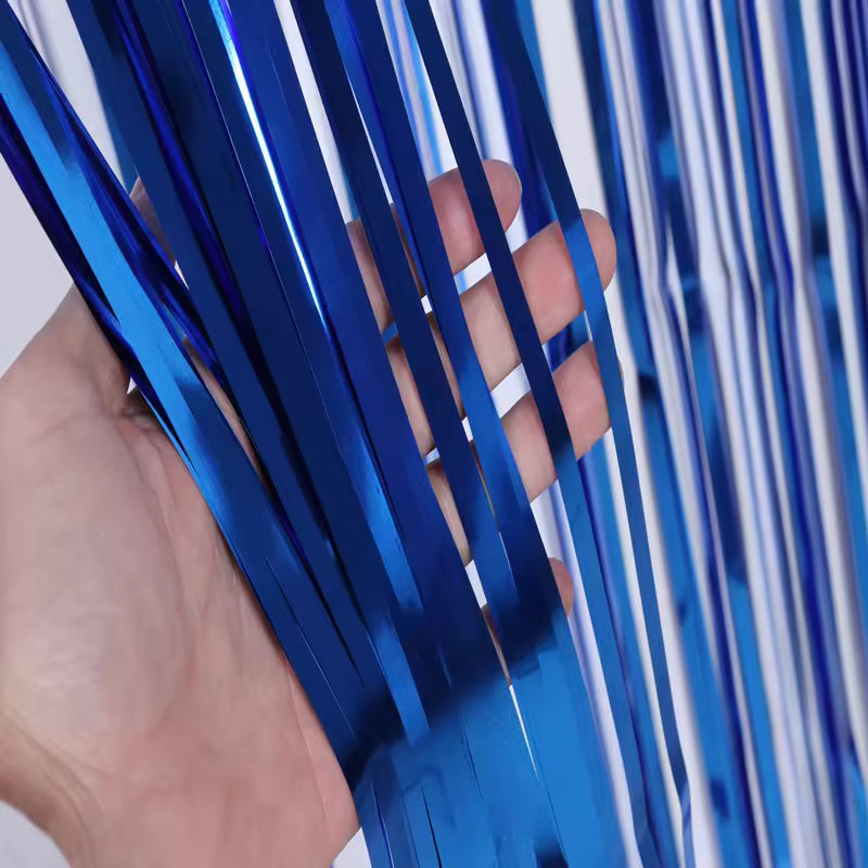 Matte Deep Blue Foil Fringe Curtain