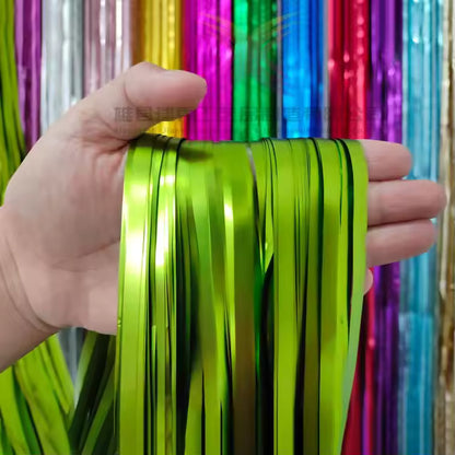Matte Lime Green Foil Fringe Curtain