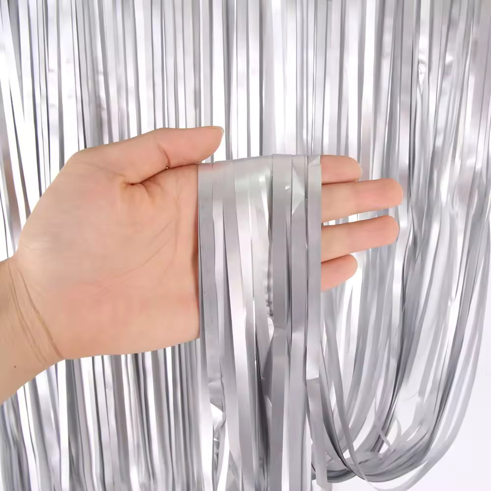 Matte Silver Foil Fringe Curtain