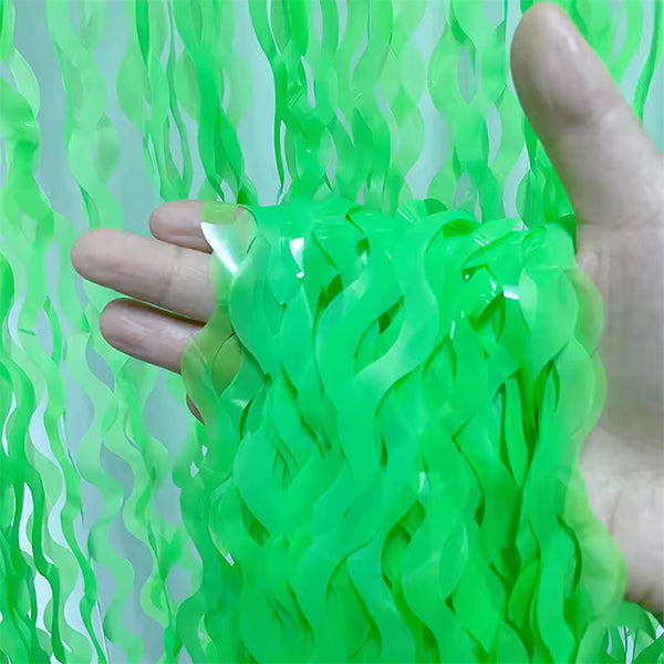 Wavy Fluorescent Pastel Green Fringe Curtain