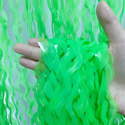 Wavy Fluorescent Pastel Green Fringe Curtain