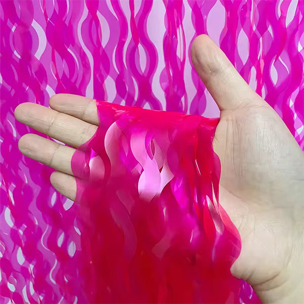 Wavy Fluorescent Pastel Pink Fringe Curtain