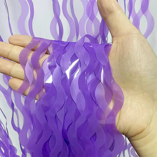 Wavy Fluorescent Pastel Purple Fringe Curtain