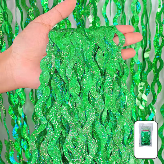 Wavy Laser Green Foil Fringe Curtain