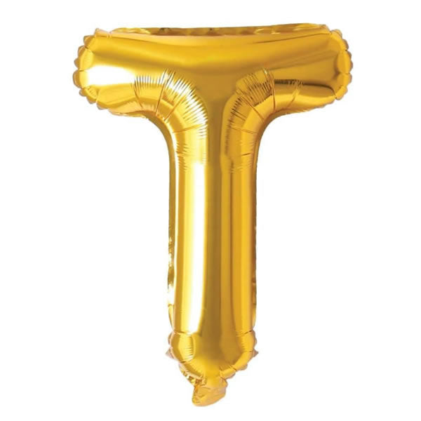 Gold Foil Letter T Balloon 16 inch - Mylar Letter Balloon T Foil Balloon gold. Each Gold 16″ T letter balloon ideal for names, phrases - perfect for any celebration from birthday parties, baby showers and weddings!