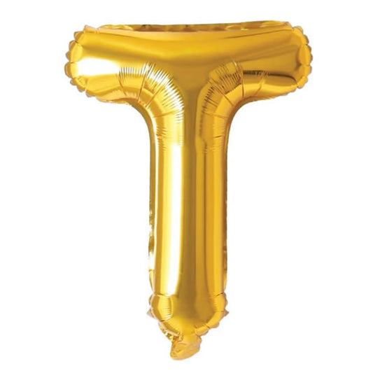 Gold Foil Letter T Balloon 16 inch - Mylar Letter Balloon T Foil Balloon gold. Each Gold 16″ T letter balloon ideal for names, phrases - perfect for any celebration from birthday parties, baby showers and weddings!