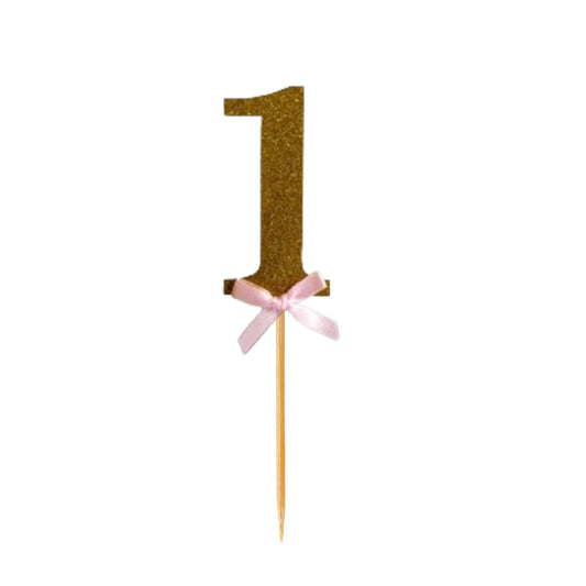 Number 1 Girl Baby Cup Cake Topper Gold & Silver