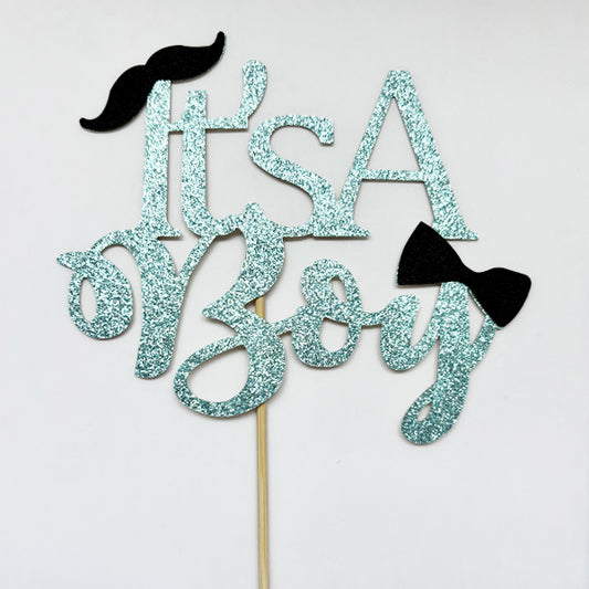 It's a Boy Cake Topper Blue Glitter