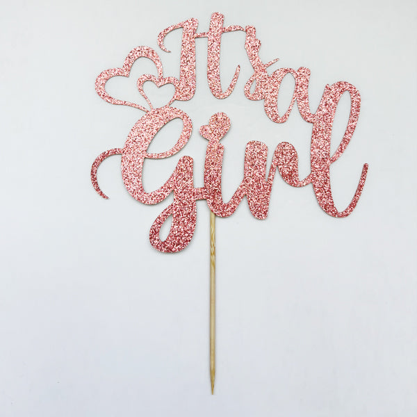 It's a Girl Cake Topper Pink Glitter