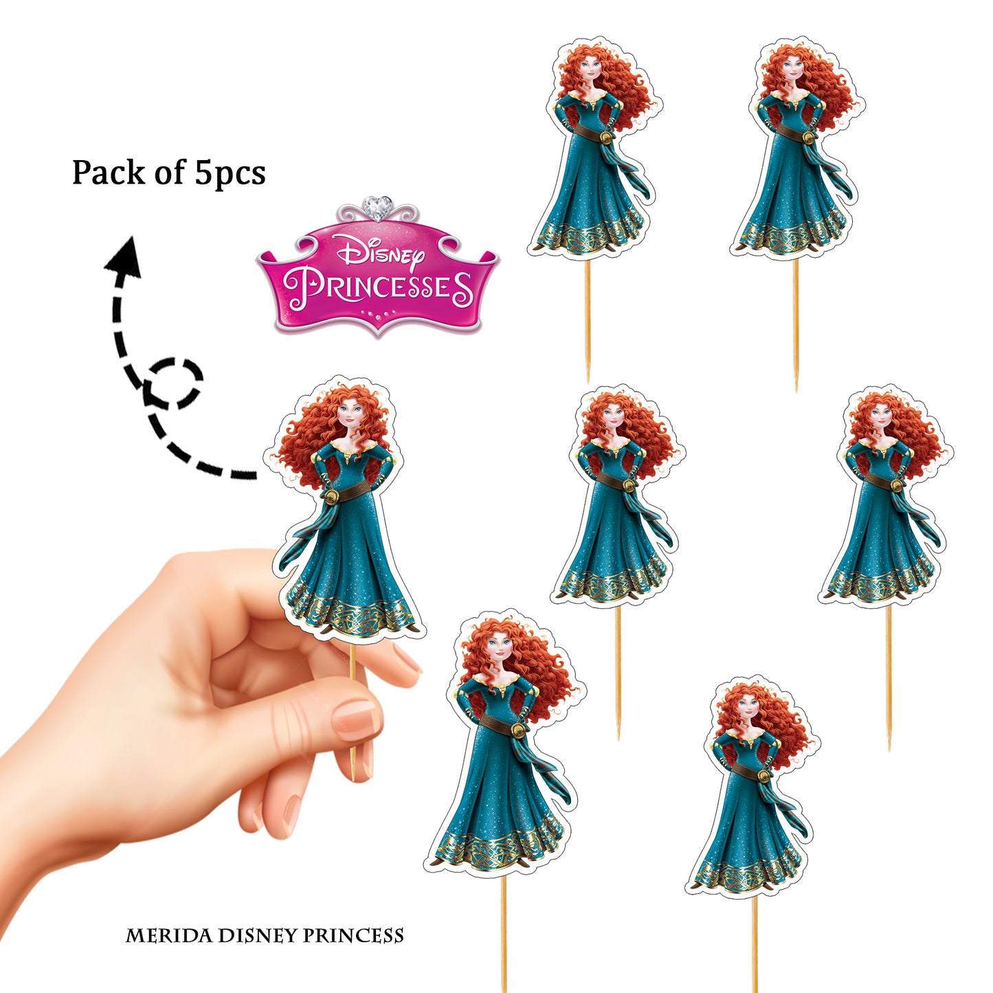 Merida Disney Princess Theme Cup Cake Topper