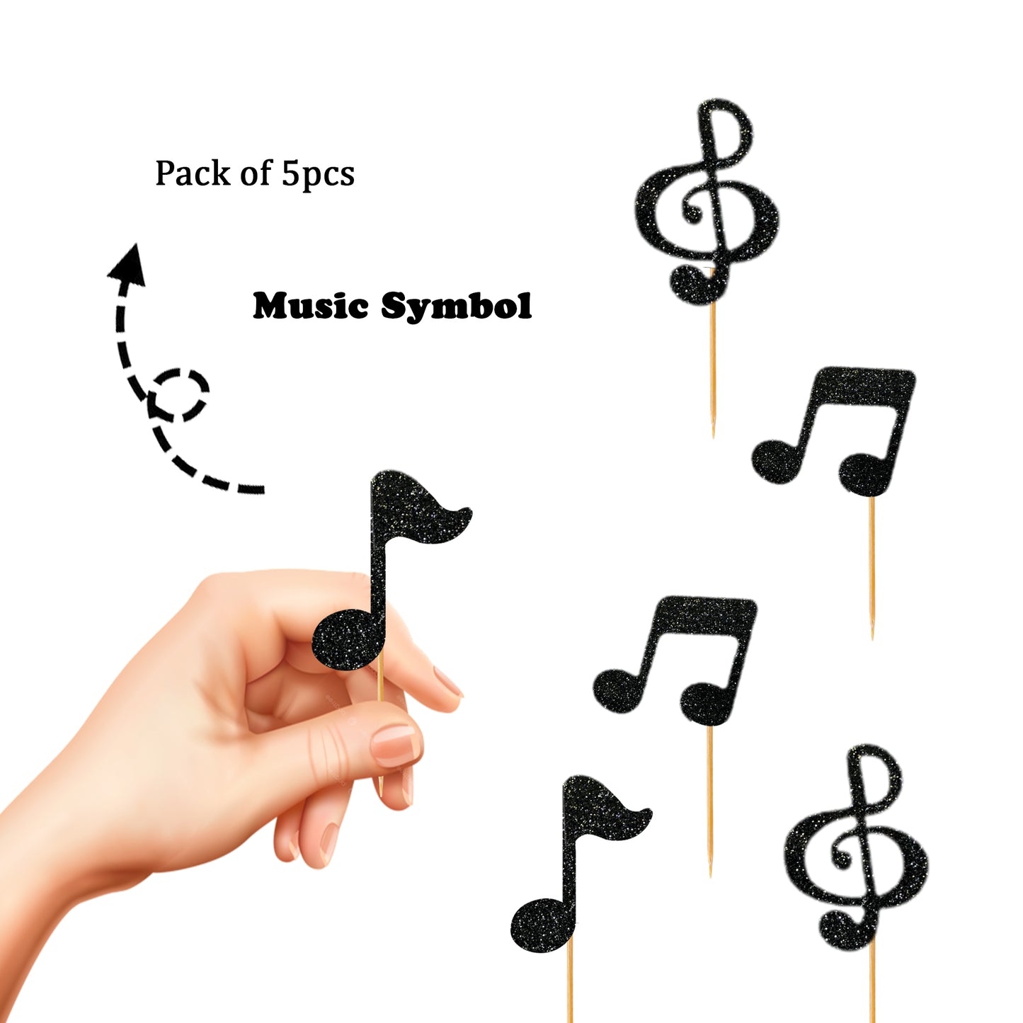 Music Symbol Cup Cake Topper Black