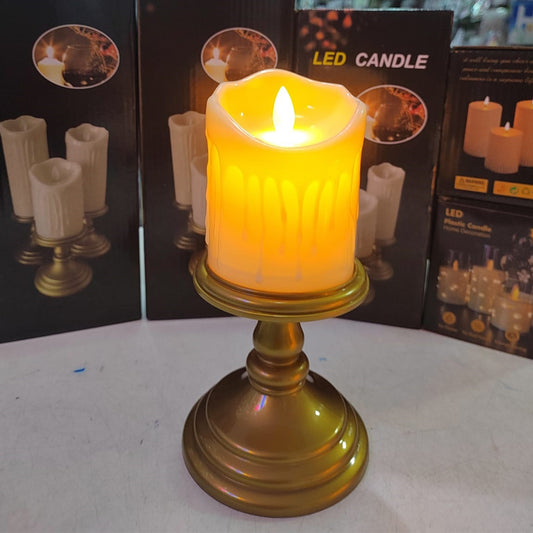 LED Candle With Gold Stand 8" x 4"