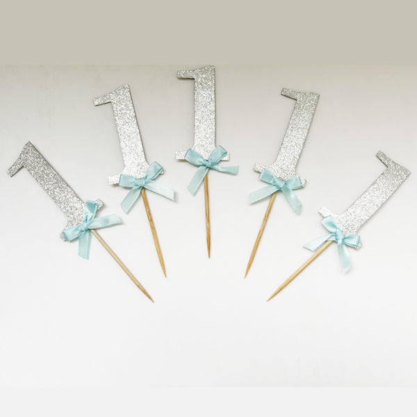 Number 1 Silver Boy Baby Cup Cake Topper
