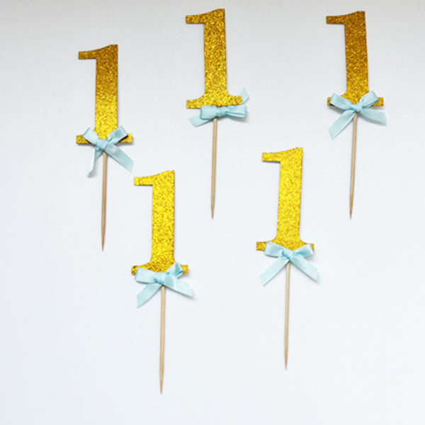 Number 1 Gold Boy Baby Cup Cake Topper