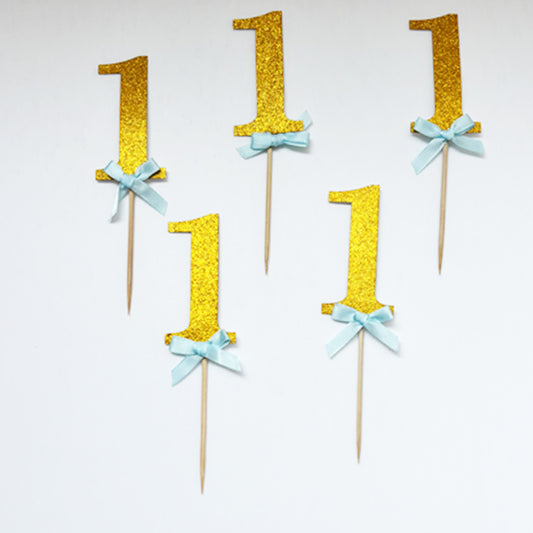 Number 1 Gold Boy Baby Cup Cake Topper