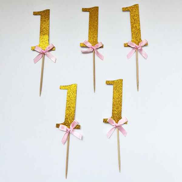 Number 1 Gold Girl Baby Cup Cake Topper