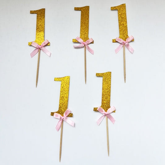Number 1 Gold Girl Baby Cup Cake Topper
