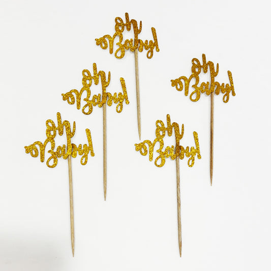 Oh Baby Cup Cake Topper Gold
