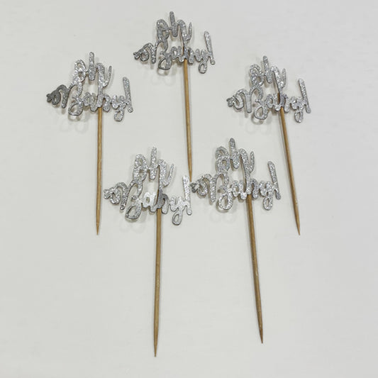 Oh Baby Cup Cake Topper Silver