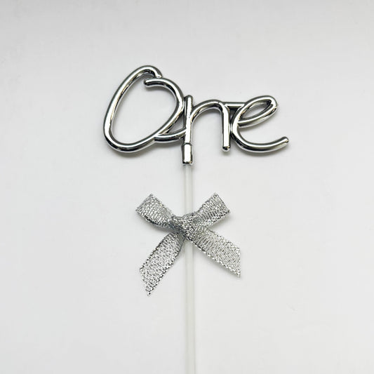 Silver Plastic One Cake Topper