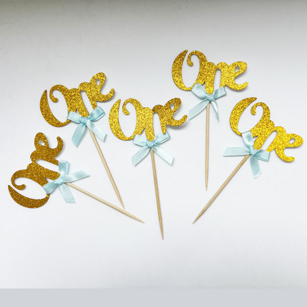 One Letters Cup Cake Topper Gold