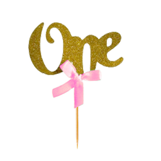 One Letters Cup Cake Topper Gold