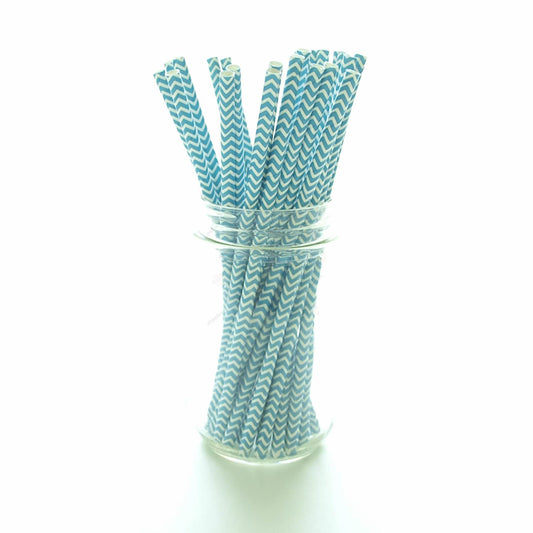 Light Blue Chevron Paper Straws