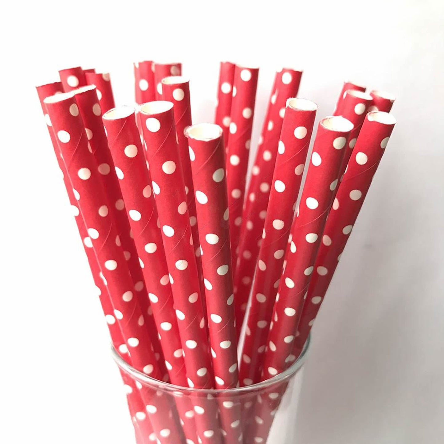 White Tiny Polka Dots on Red Paper Straws