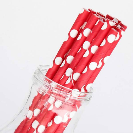 White Polka Dots on Red Paper Straws