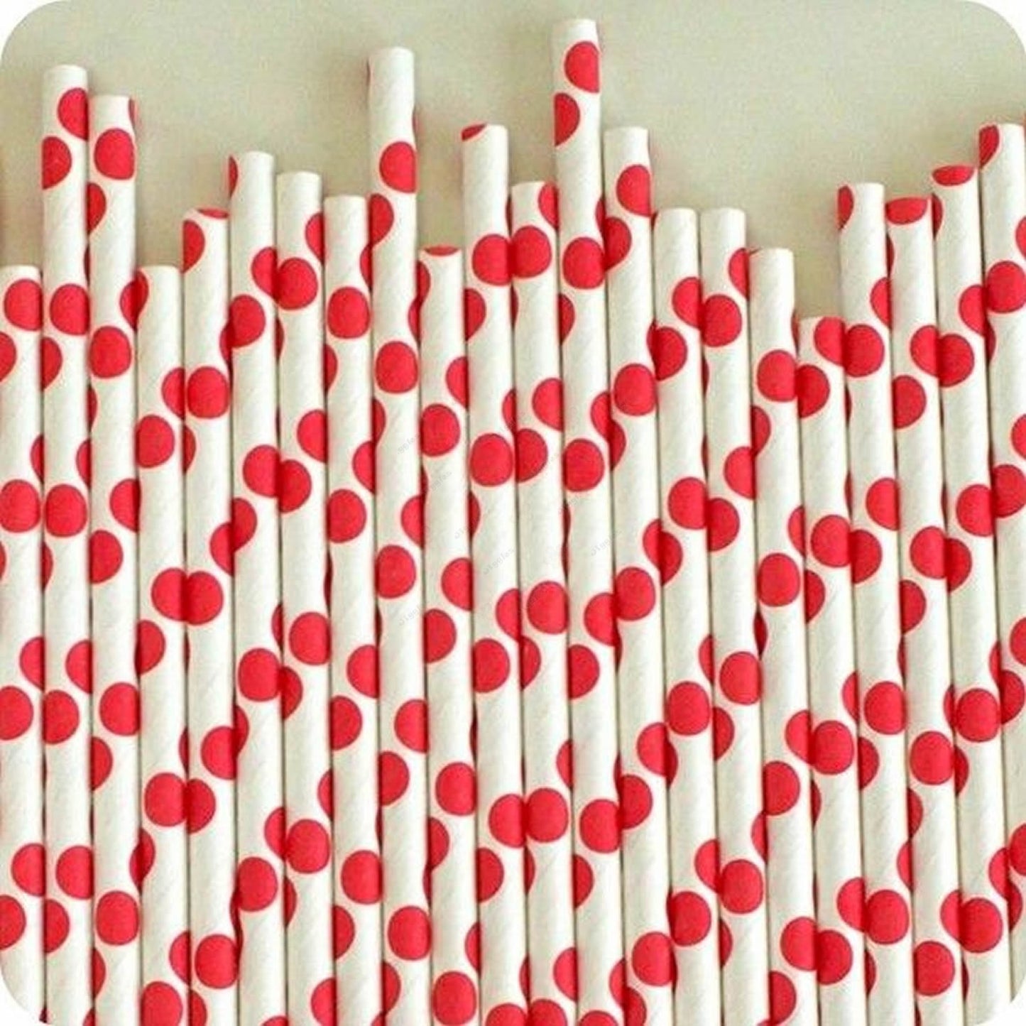 Red Polka Dots on White Paper Straws