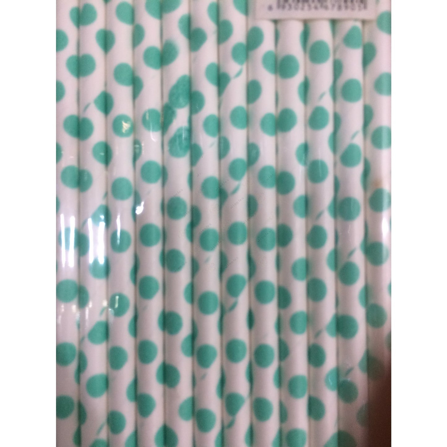 Teal Polka Dot Paper Straws