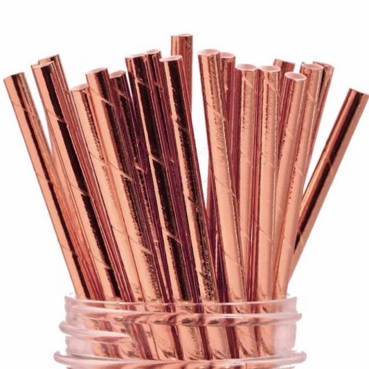 Metallic Rose Gold Paper Straws