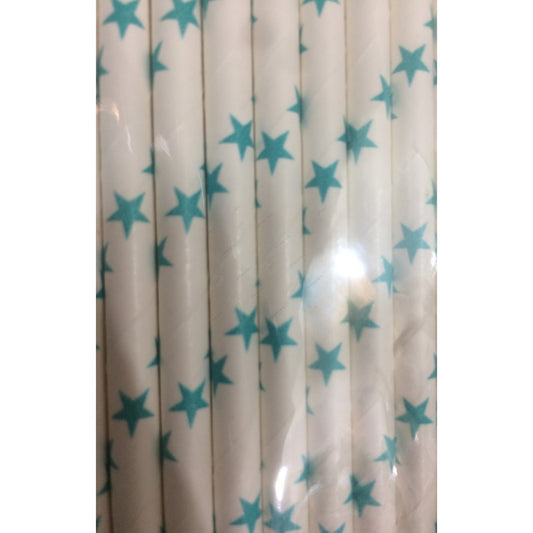 Teal Stars Paper Straw