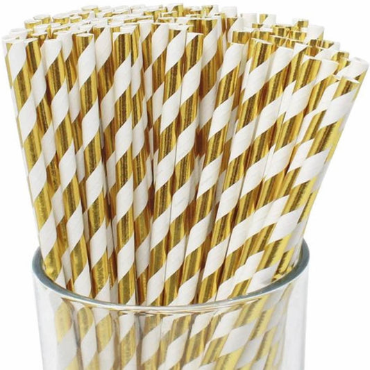 Gold Stripe Paper Straw