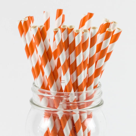 Orange Stripe Paper Straw