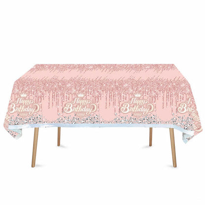 Pink Plastic Tablecover With Glittery Desgn