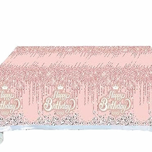 Pink Plastic Tablecover With Glittery Desgn