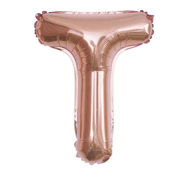 Rose Gold Foil Letter T Balloon 16 inch - Mylar Letter Balloon T Foil Balloon Rose Gold. Each Rose Gold 16″ T letter balloon ideal for names, phrases - perfect for any celebration from birthday parties, baby showers and weddings!