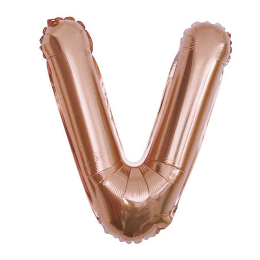 Rose Gold Foil Letter V Balloon 16 inch - Mylar Letter Balloon V Foil Balloon Rose Gold. Each Rose Gold 16″ V letter balloon ideal for names, phrases - perfect for any celebration from birthday parties, baby showers and weddings!