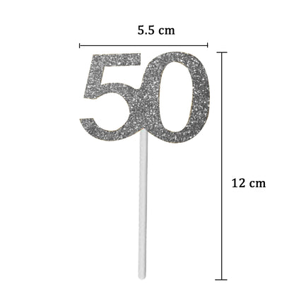 Number 50 Cup Cake Topper Silver