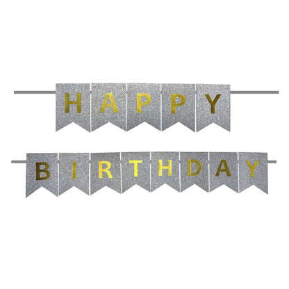 Glitter Silver Color Birthday Banner