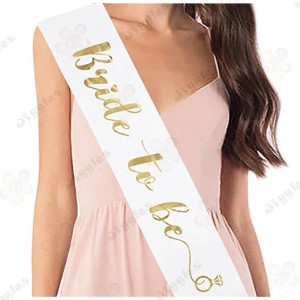 Bride to be Sash - White with Gold Text